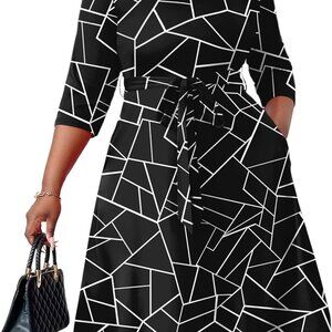 Plus Size Midi Dress for Women - Printing Summer Dresses for Wedding Guest Cockt